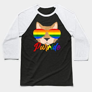 Purride Lgbtq Pride Cat Gay Pride Rainbow Sunglasses Baseball T-Shirt